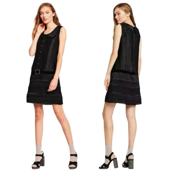 ANNA SUI x TARGET DROP WAIST INKY BLUE BLACK COQUETTE VELVET LACE SHIFT DRESS - Picture 1 of 14